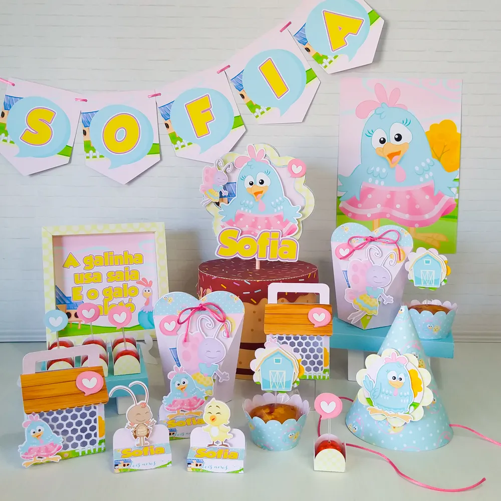 Centro de mesa personalizado da Galinha Pintadinha nos formatos Studio e PDF para scrapfesta.