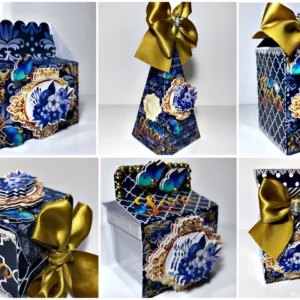 Kit digital de personalizados para festa de 15 anos nas cores azul e dourado nos formatos Silhouette Studio e PDF.