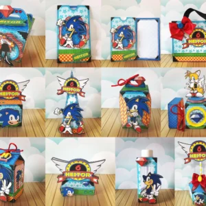 Moldes de scrapfesta para personalizados inspirados no jogo do Sonic nos formatos Studio, PNG e PDF.