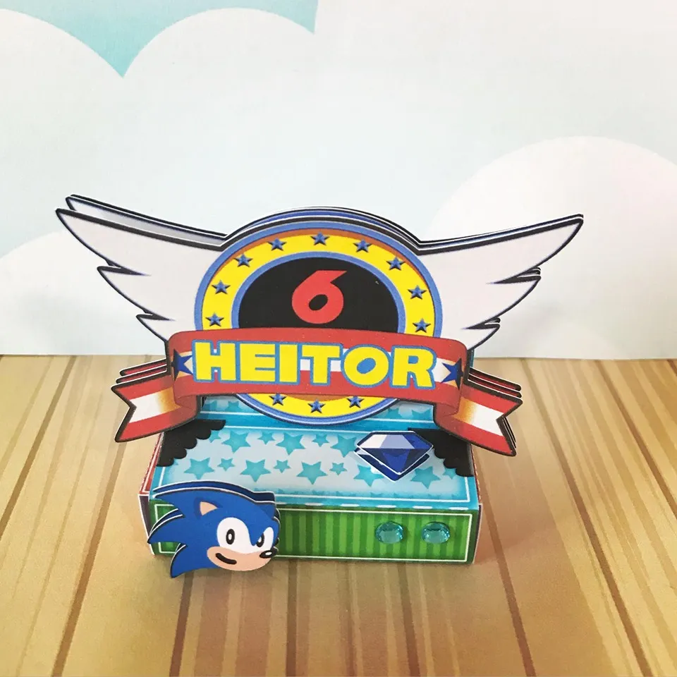 Caixinhas personalizadas e apliques do Sonic prontos para recortar nos formatos Studio, PNG e PDF.