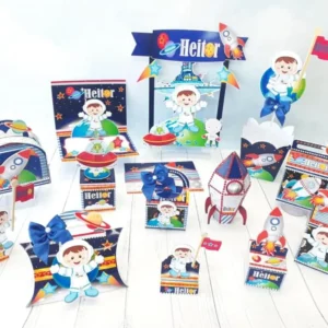 Kit digital de personalizados para Decoração Astronauta Festa Infantil em formato Studio para corte na Silhouette.