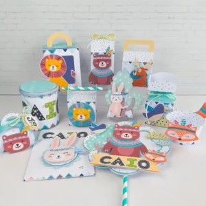 Kit digital de personalizados para Decoração Bosque Encantado nos formatos Studio e PDF para festa infantil.