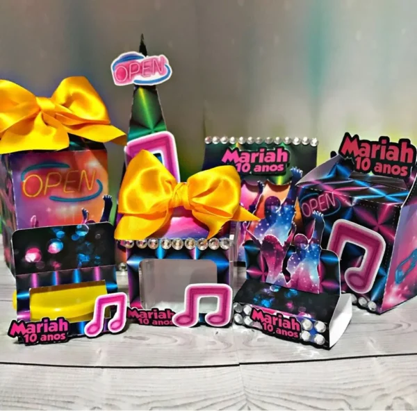Arquivo digital de corte para itens de decoração de aniversário no tema festa neon em formato Silhouette Studio.
