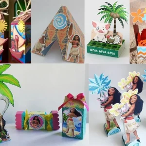 Arquivo digital de corte para itens de decoração de aniversário no tema Moana em formato Silhouette Studio.