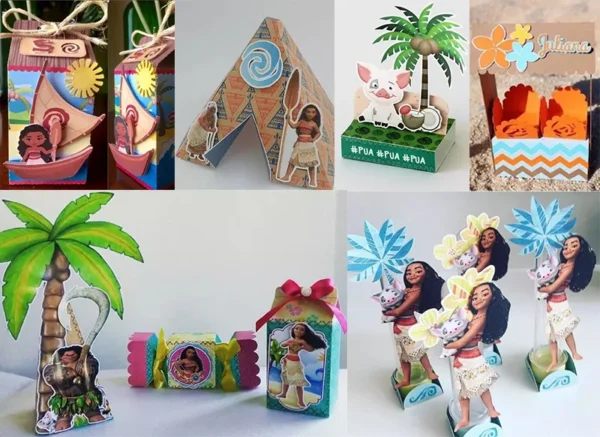 Arquivo digital de corte para itens de decoração de aniversário no tema Moana em formato Silhouette Studio.