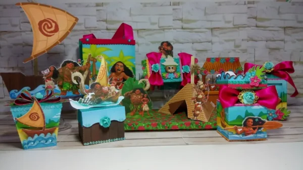 Arquivo digital de corte para itens de festa luxo no tema Moana em formatos Studio e PDF.