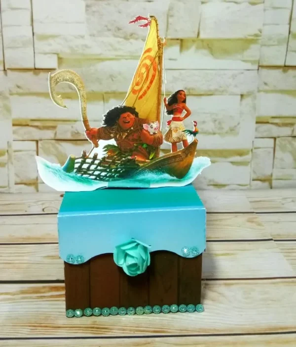 Design de corte para festa de aniversário no tema Moana Luxo em formatos Studio e PDF.