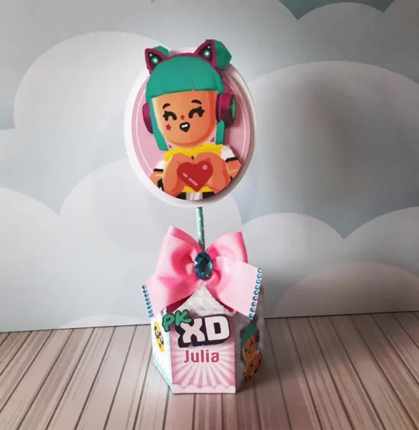 Elementos decorativos para bolo e festa PK XD Menina em arquivos Studio, PNG e PDF.