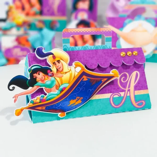 Topo de bolo para imprimir do tema Decoração Jasmine e Aladdin em formatos digitais Studio e PDF.