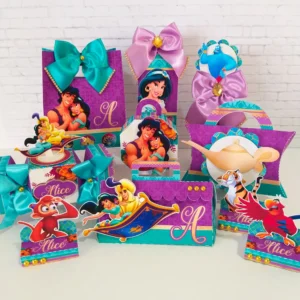 Kit digital de personalizados para Decoração Jasmine e Aladdin nos formatos Studio e PDF para scrapfesta.