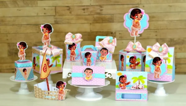 Arquivo digital de corte para itens de decoração no tema Moana Baby em formatos Studio e PDF.