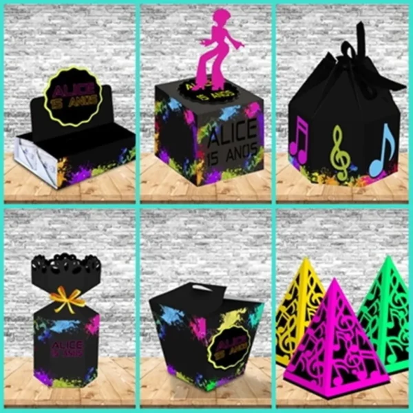 Kit de arquivos digitais para personalizados de aniversário tema neon com corte digital e manual.