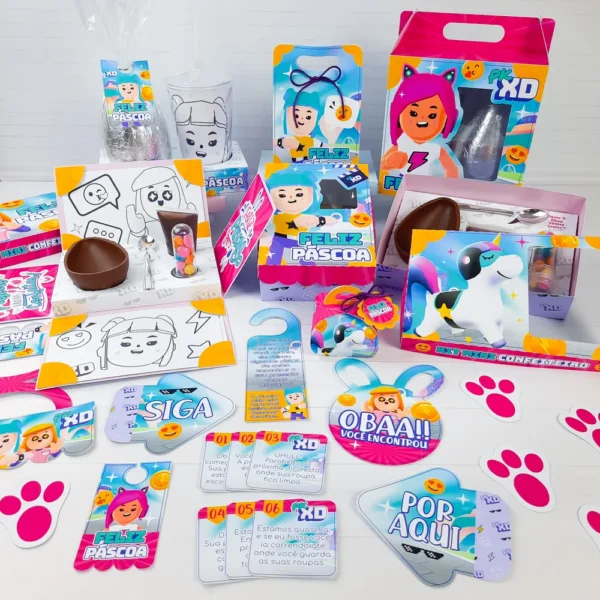 Kit de decoração de Páscoa tema PK XD Rosa nos formatos Studio e PDF para festa temática.