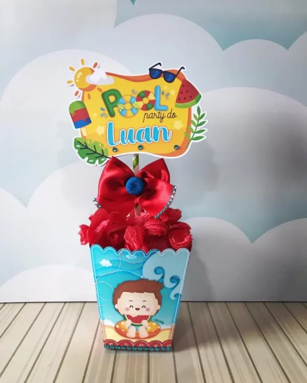 Itens personalizados para decoração de aniversário Pool Party Menino em arquivo digital Studio, PNG e PDF.