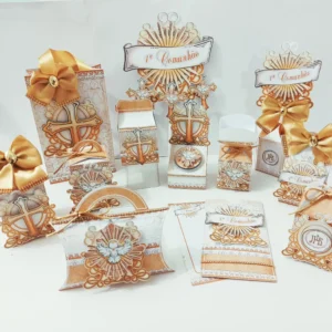 Kit digital de personalizados para decoração de primeira comunhão nos formatos Silhouette Studio e PDF.