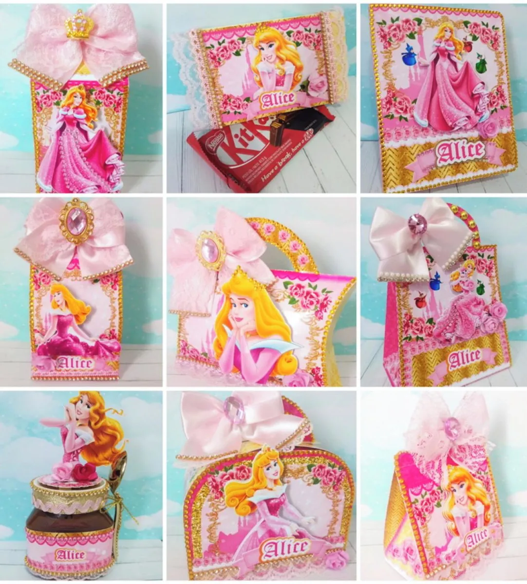 Kit digital de personalizados para decoração no tema Princesa Aurora nos formatos Silhouette Studio e PDF.