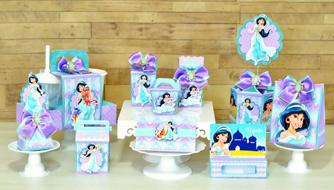 Kit digital de personalizados para Decoração Princesa Jasmine nos formatos Studio e PDF para scrapfesta.