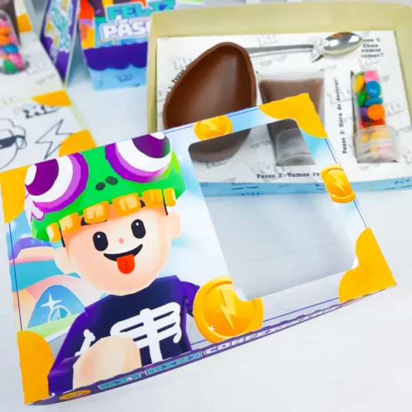 Elementos decorativos para festa de Páscoa tema PK XD nos formatos Studio e PDF.
