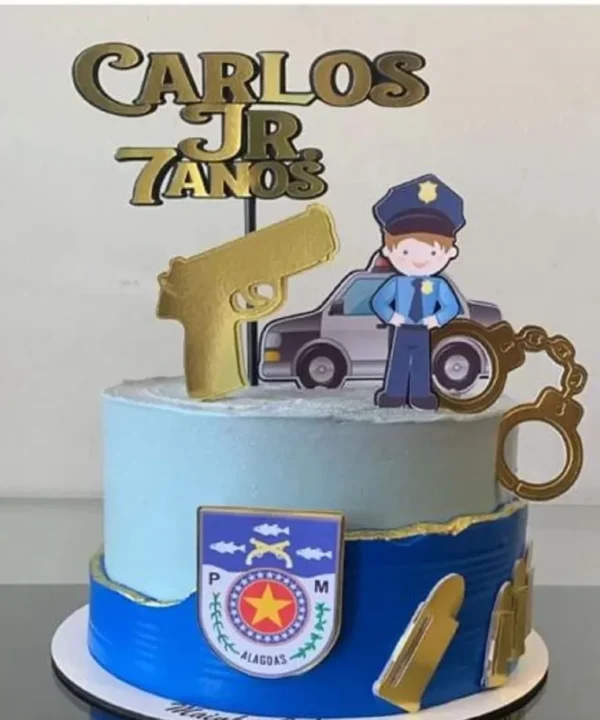 Arquivo digital de corte para topper de bolo no tema Polícia em formato Silhouette Studio.