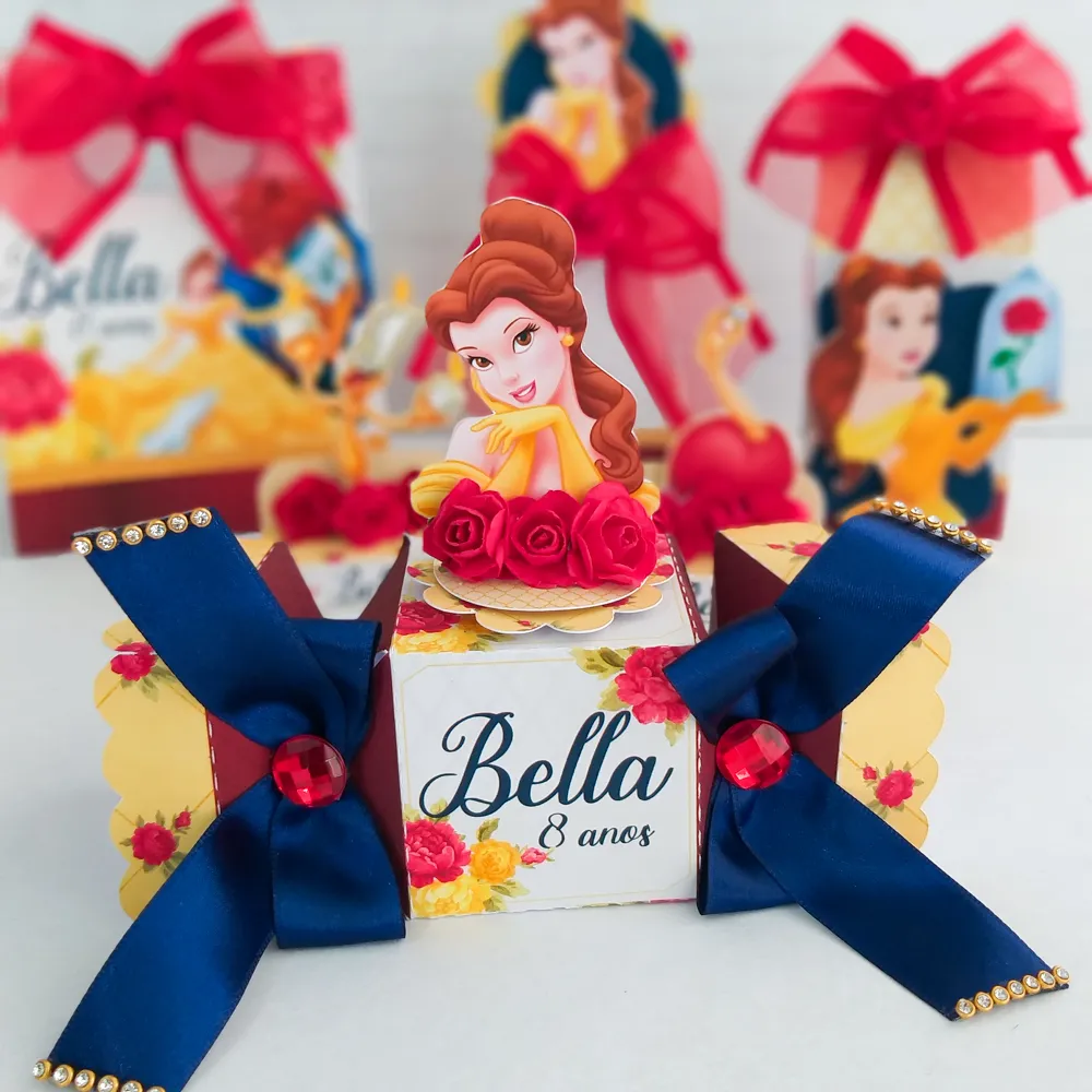 Caixinhas personalizadas e apliques da Bela e a Fera prontos para recortar nos formatos Studio e PDF.