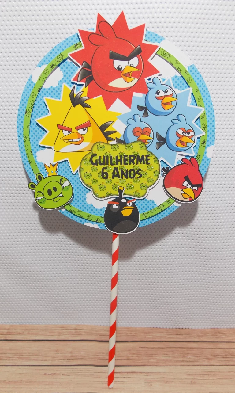 Moldes digitais com elementos do jogo Angry Birds e caixas temáticas em Studio e PDF para decoração de festa.