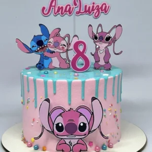 Arquivo digital de topo de bolo dos personagens Stitch e Angel em formato Silhouette Studio para decoração de festa.