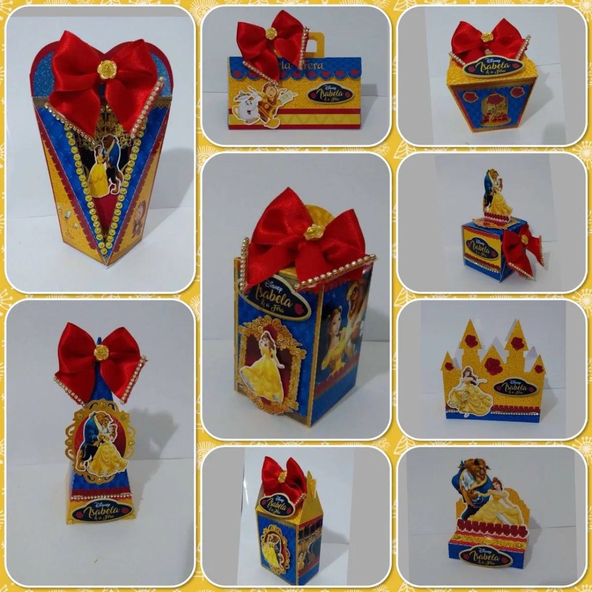 Arquivo digital de personalizados para decoração de aniversário da Bela e a Fera em formato Silhouette Studio.