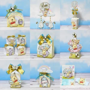 Arquivo digital de personalizados para decoração de aniversário do Ursinho Pooh em formato Silhouette Studio.