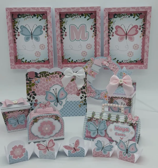 Kit digital de personalizados para decoracao de festa borboleta nos formatos Studio e PDF para scrapfesta.