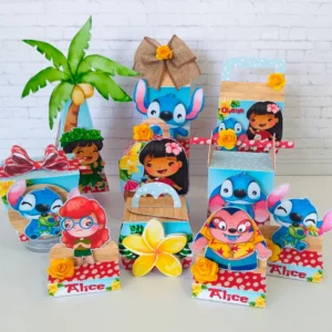 Kit digital de personalizados para decoração de festa Lilo e Stitch nos formatos Silhouette Studio e PDF.