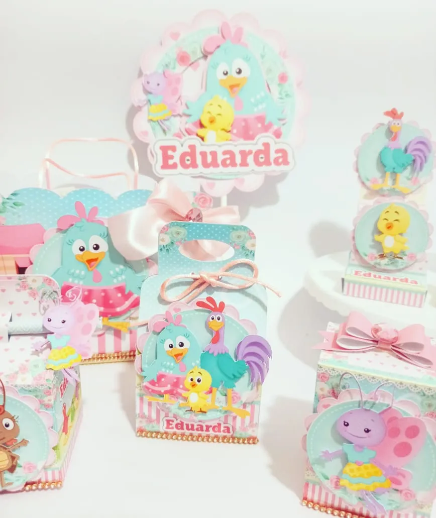 Arquivos de corte para itens de Decoração Galinha Pintadinha Menina em formatos Studio e PDF para imprimir.