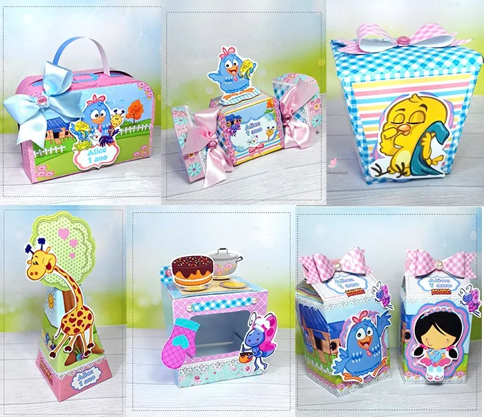 Arquivos de corte para itens de decoração para festa da Galinha Pintadinha em formato Studio para Silhouette.