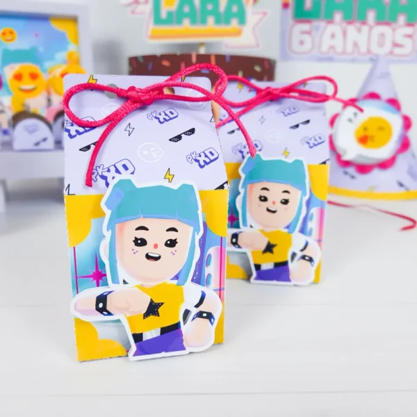 Decoração de mesa e toppers para festa de aniversário PK XD Rosa para imprimir em Studio e PDF.