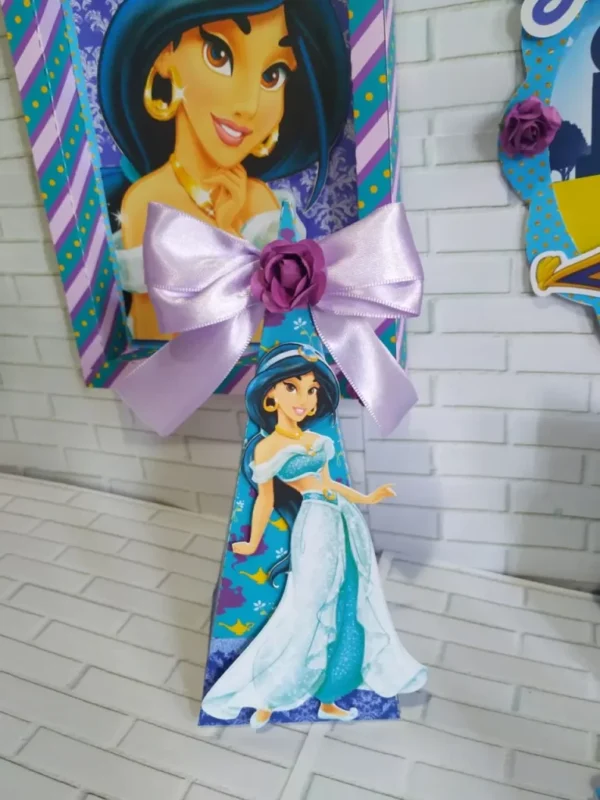 Topo de bolo para imprimir do tema Festa da Princesa Jasmine em formatos digitais Studio, PNG e PDF.