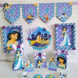 Kit digital de personalizados para Festa da Princesa Jasmine nos formatos Studio, PNG e PDF para scrapfesta.