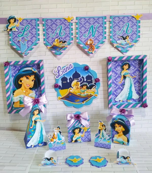 Kit digital de personalizados para Festa da Princesa Jasmine nos formatos Studio, PNG e PDF para scrapfesta.
