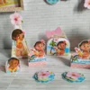 Itens personalizados para decoração de aniversário Moana em arquivo digital Studio e PDF.
