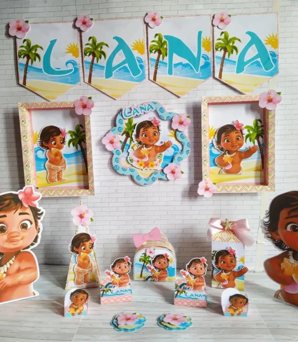 Arquivo digital de corte para itens de festa de aniversário no tema Moana em formatos Studio e PDF.