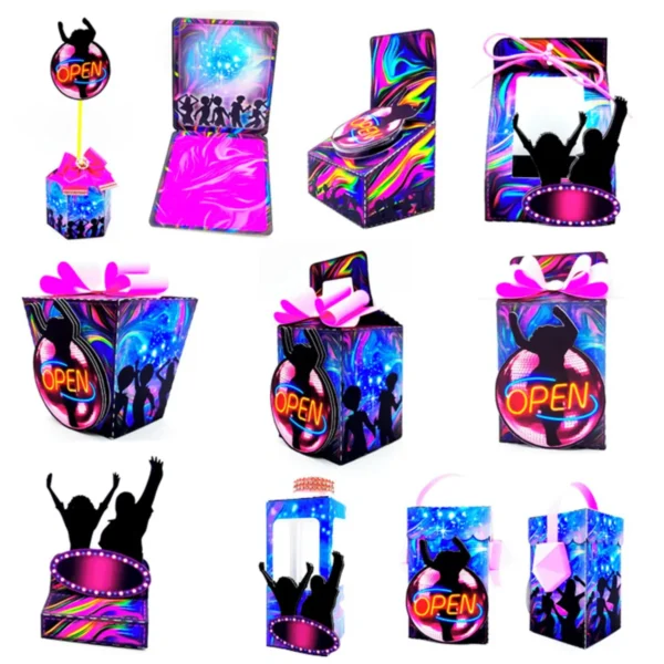 Arquivo digital de corte para itens de decoração de festa no tema Neon em formatos Studio e PDF.