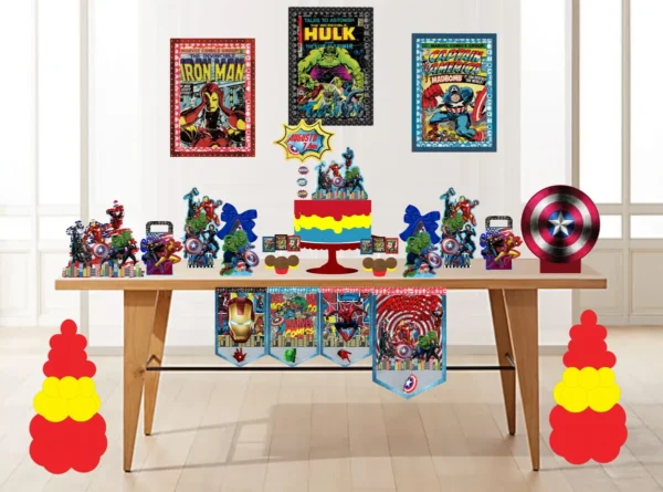 Arquivo digital de corte para festa infantil no tema Vingadores em formatos Studio e PDF.