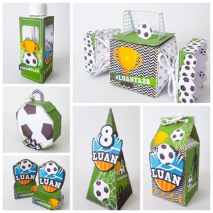 Arquivo digital de corte para itens de festa no tema futebol em formatos Studio, PNG e PDF.