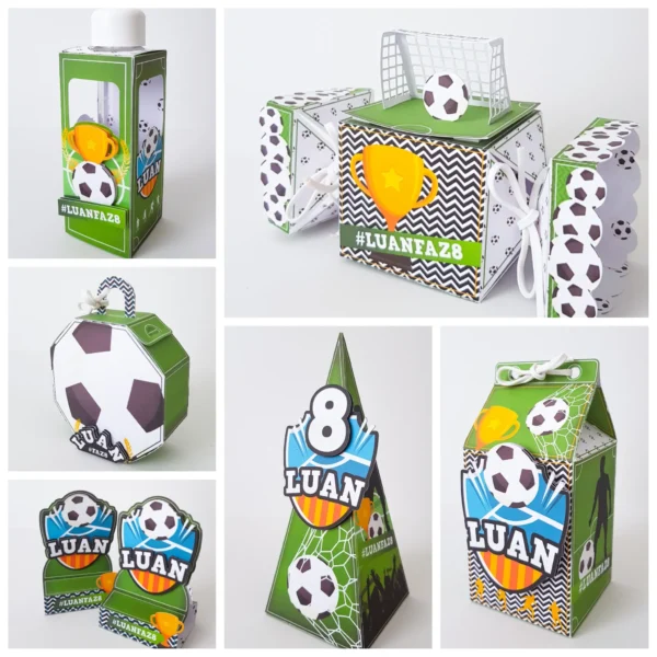Arquivo digital de corte para itens de festa no tema futebol em formatos Studio, PNG e PDF.