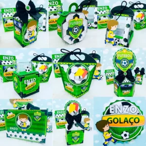 Arquivo digital de corte para itens de festa de aniversário no tema futebol em formatos Studio e PDF.