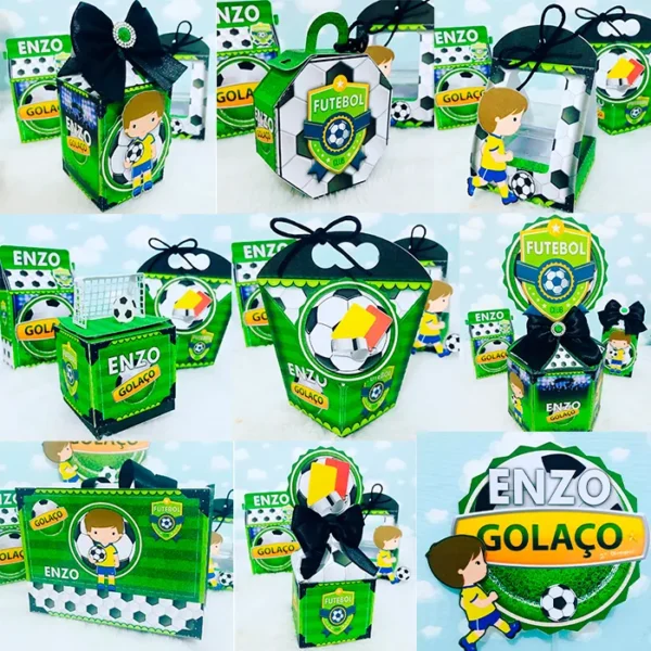 Arquivo digital de corte para itens de festa de aniversário no tema futebol em formatos Studio e PDF.
