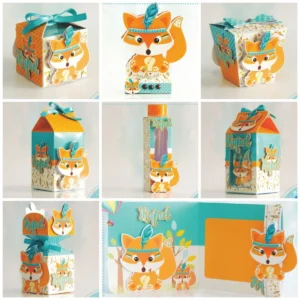 Kit digital de personalizados para festa infantil no tema Raposinha no formato Silhouette Studio e PDF.