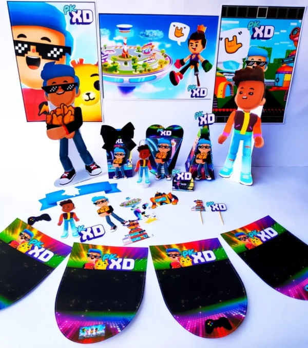Arte digital para lembrancinha de aniversário PK XD em formato Studio e PDF para personalizados.
