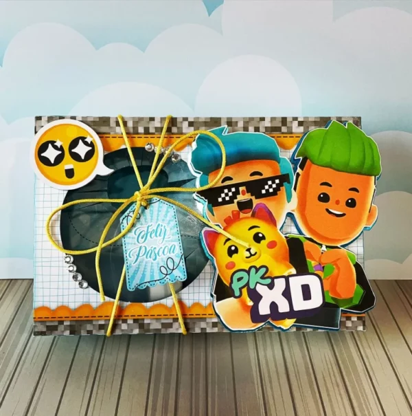 Arte digital para caixa Mini Confeiteiro tema PK XD em formato Studio, PNG e PDF para imprimir.