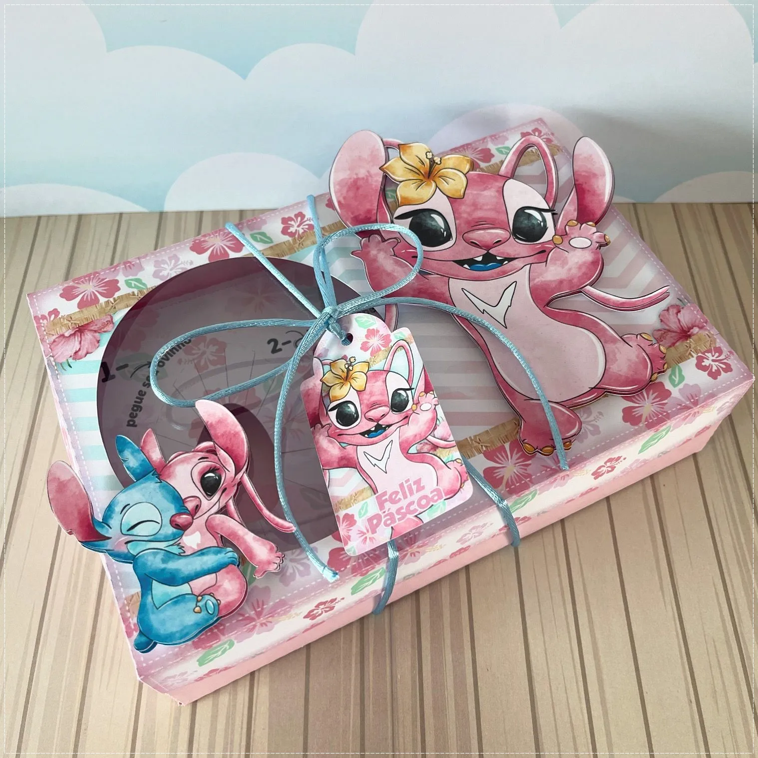 Moldes práticos de papelaria criativa para kit confeiteiro do Stitch e Angel em formato Studio, PNG e PDF.