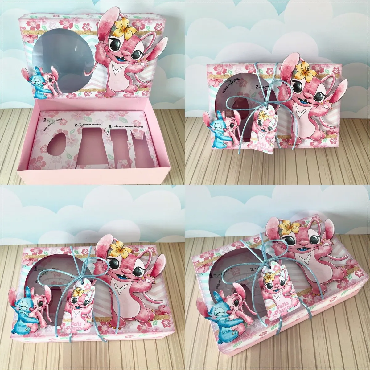 Kit digital de personalizados para maleta mini confeiteiro Stitch e Angel nos formatos Silhouette Studio, PNG e PDF.