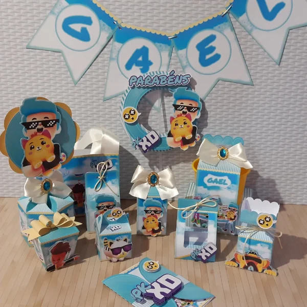 Kit de decoração de festa tema PK XD nos formatos Studio, PNG e PDF para imprimir e montar.